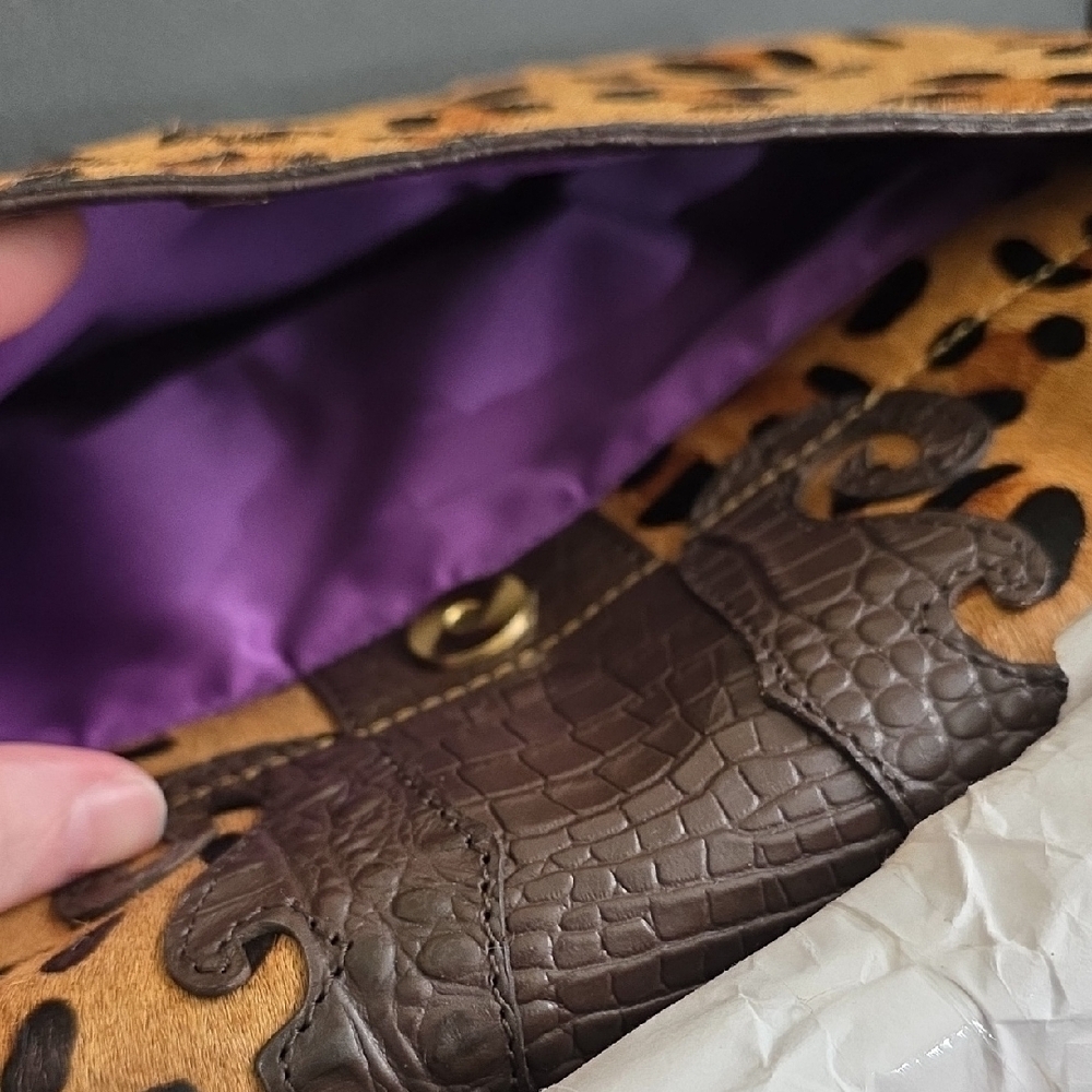Sharif Leopard Print Crossbody Bag with Gold and Brown Accents - Picture 12 of 16